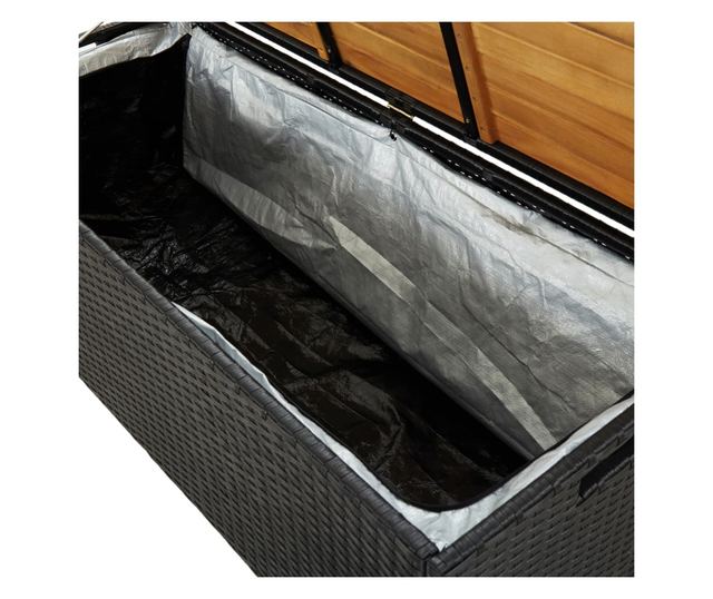 Bancă de depozitare pentru grădină, negru, 120 cm, poliratan