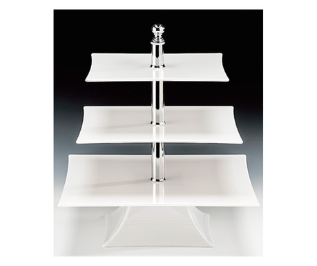 RAKI Stand prezentare cu trei niveluri, 35x35xh44cm, policarbonat alb, 35x35cm/30x30cm/25x25cm