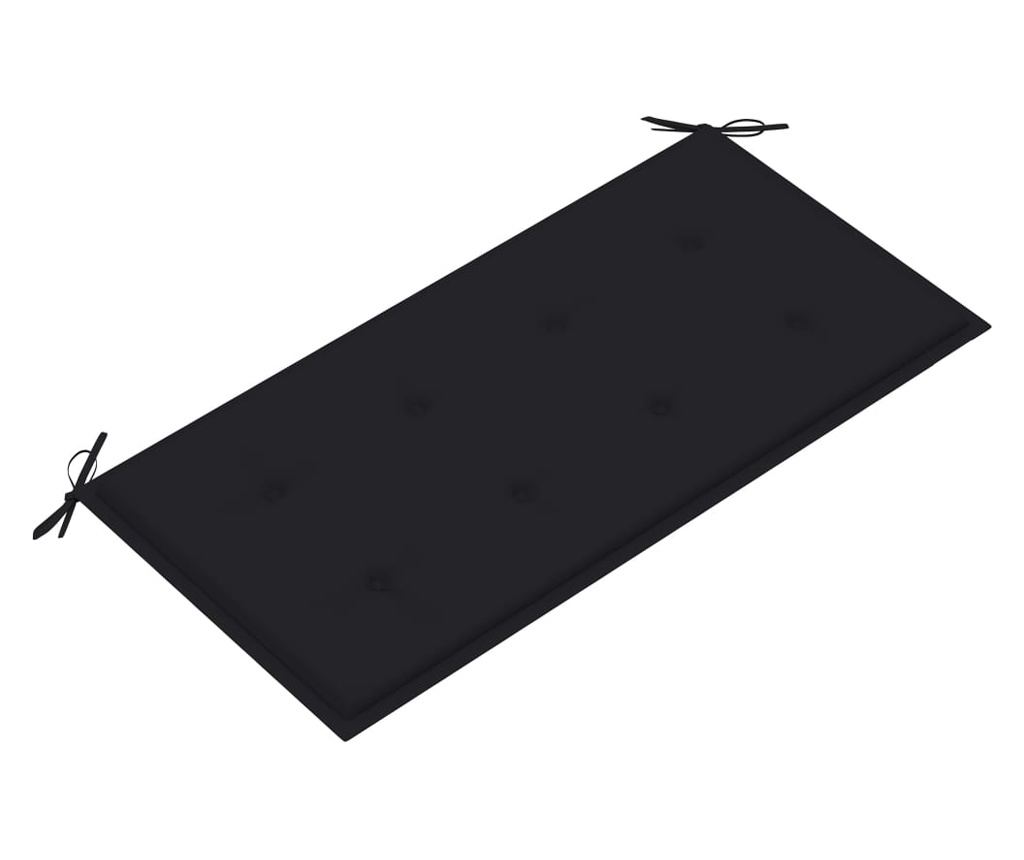 Градинска пейка, с черна възглавница, 112 см, масивно тиково дърво - 5