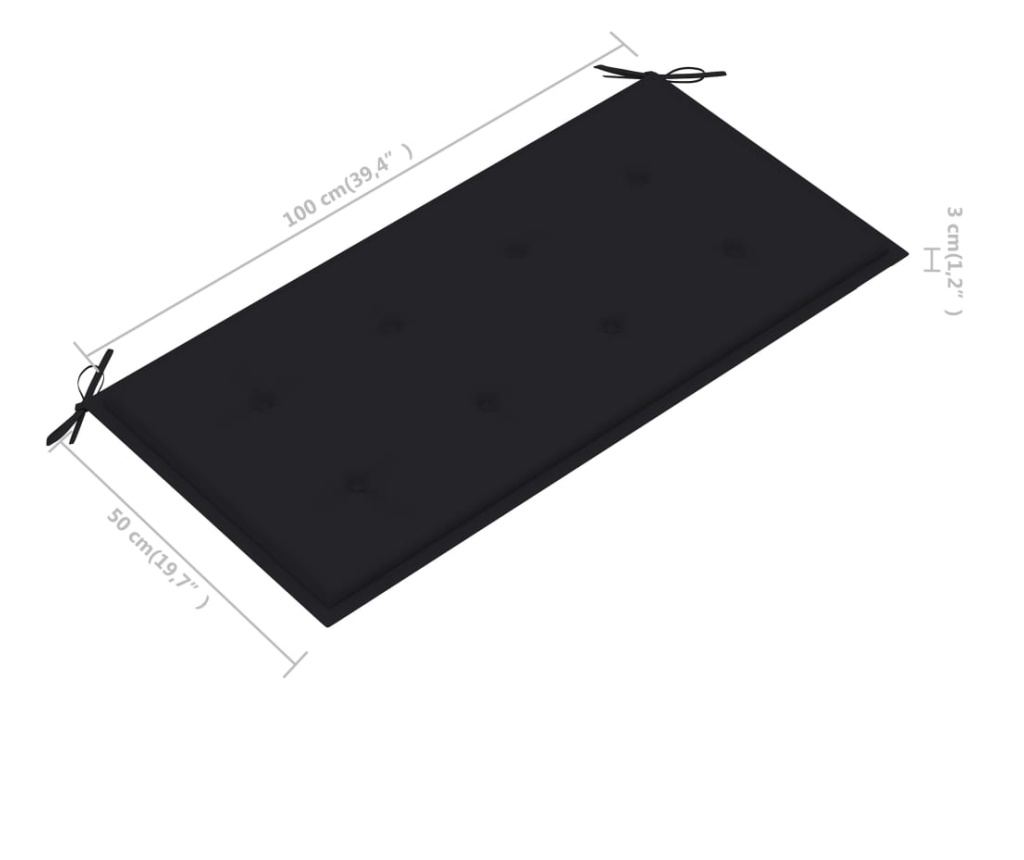 Градинска възглавница за пейка, черна, 100x50x3 см - 5