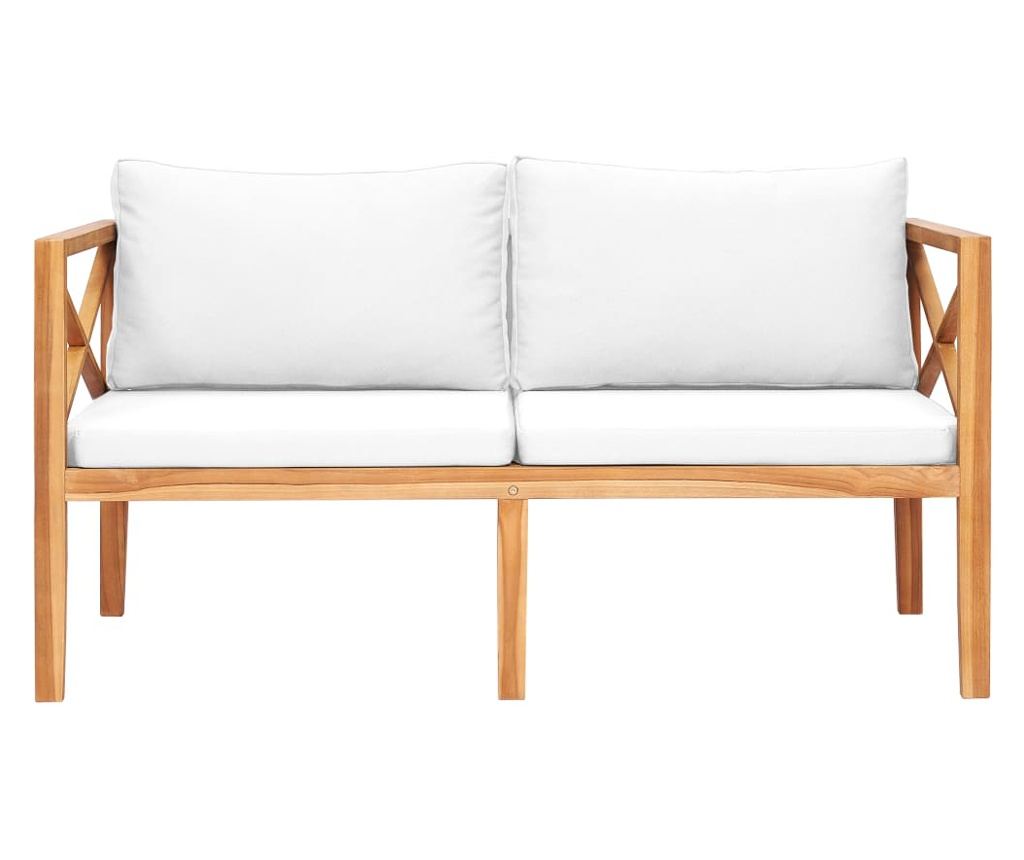 Vrtna klupa s krem jastucima, masivno tikovo drvo - 2