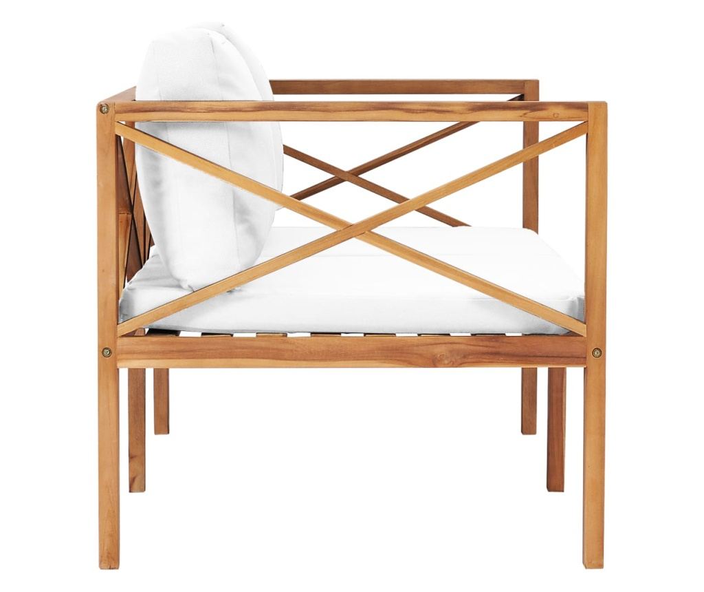 Vrtna klupa s krem jastucima, masivno tikovo drvo - 3