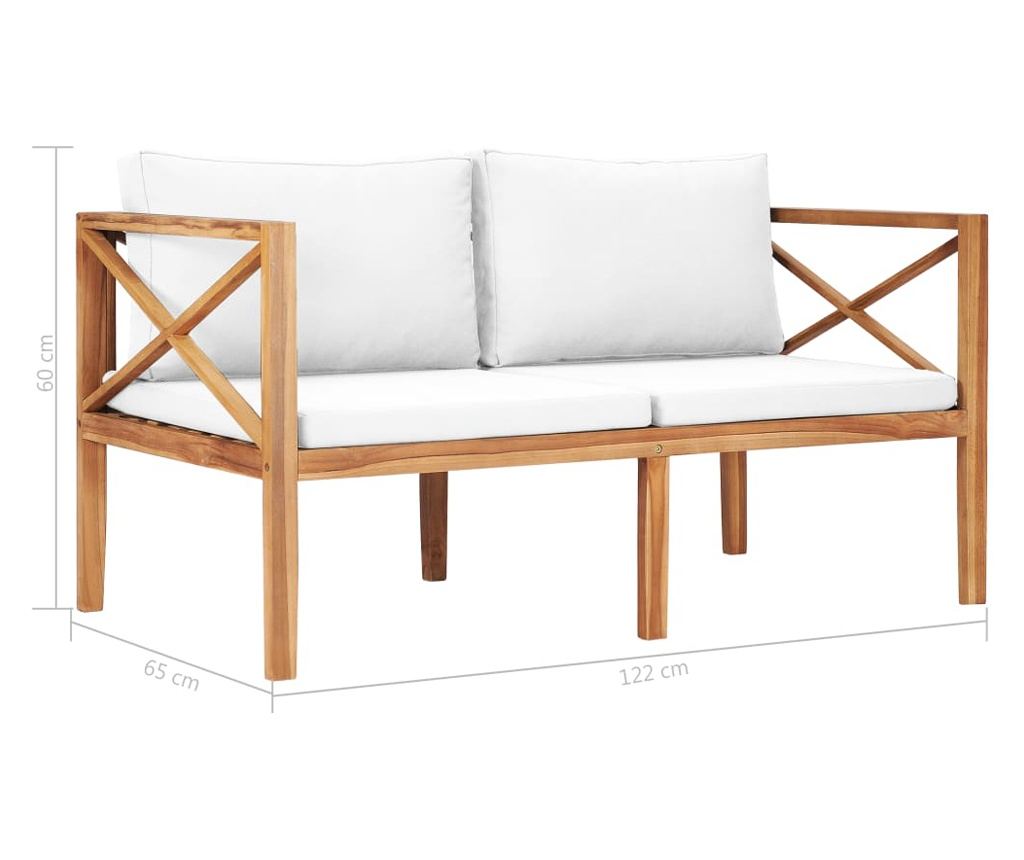 Vrtna klupa s krem jastucima, masivno tikovo drvo - 6