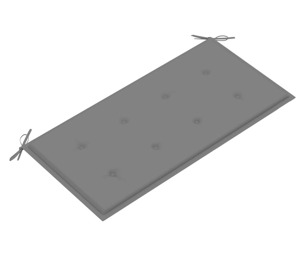 Градинска пейка, със сива възглавница, 112 см, масивен тик - 5
