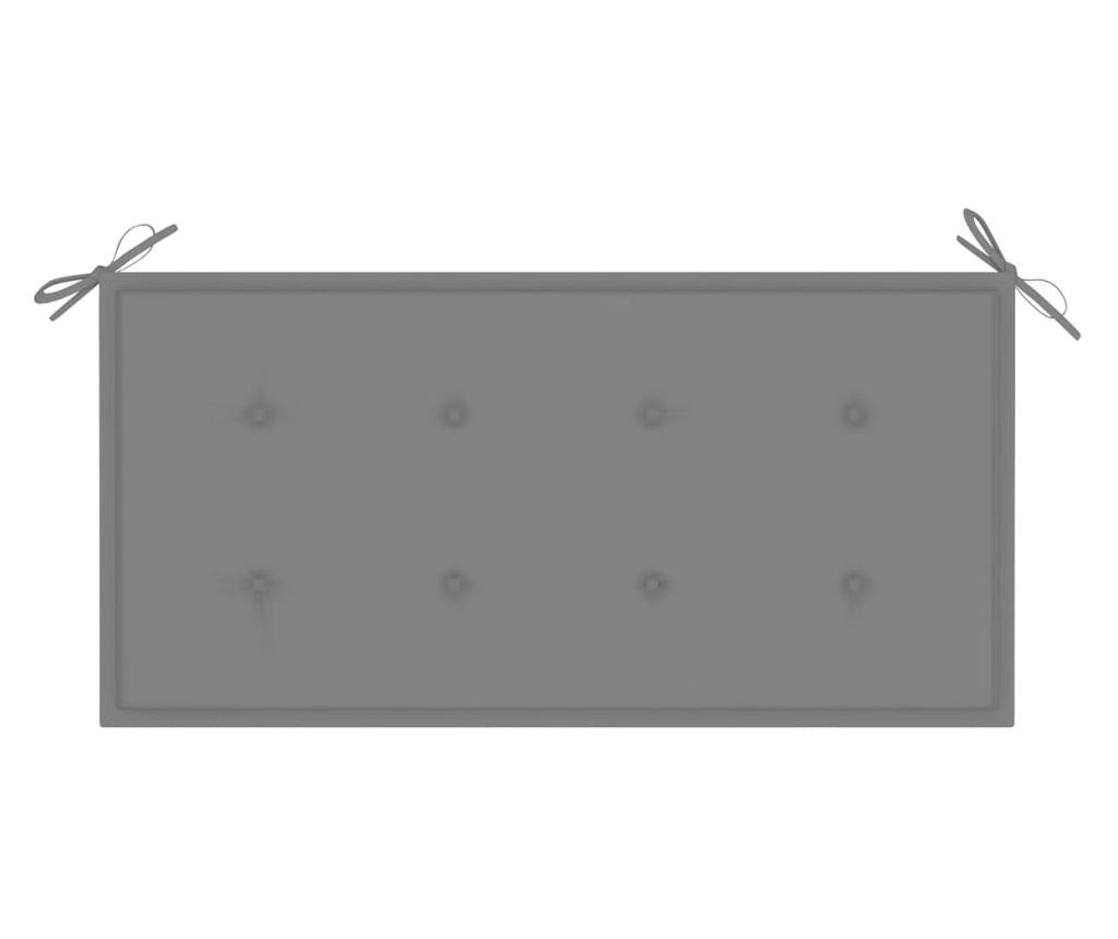 Градинска пейка, със сива възглавница, 112 см, масивен тик - 6