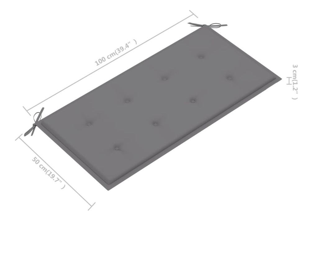 Градинска пейка, със сива възглавница, 112 см, масивен тик - 9