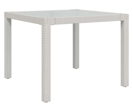 fehér polyrattan és edzett üveg kerti asztal 90 x 90 x 75 cm