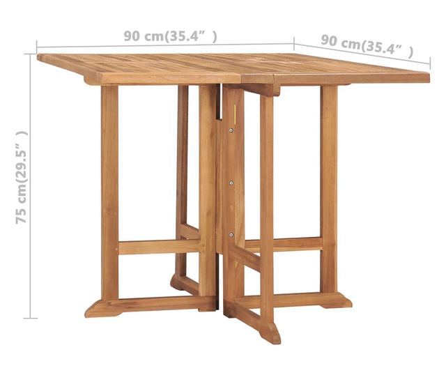 Сгъваема градинска маса, 90x90x75 см, Масивно тиково дърво