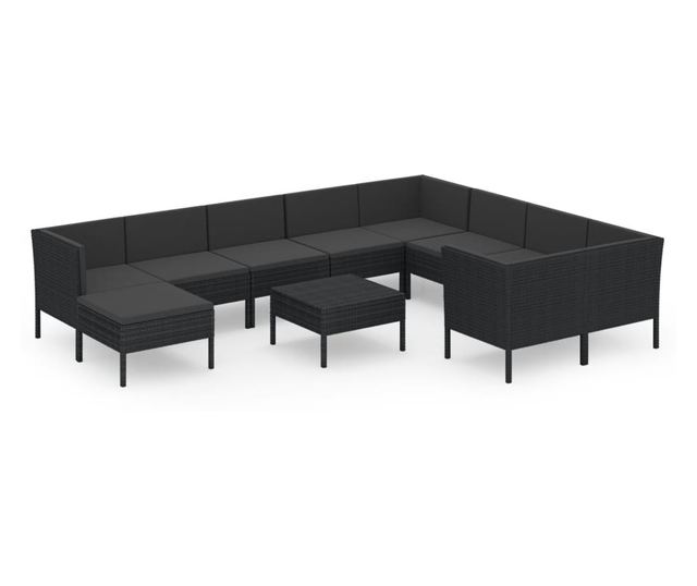 Vrtni namještaj s jastucima, 11 dijelova, crna, poliratan