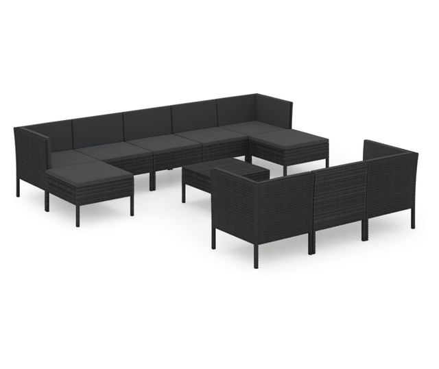 Vrtni namještaj s jastucima, 11 dijelova, crna, poliratan
