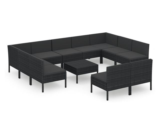 Vrtni namještaj s jastucima, 12 dijelova, crna boja, poliratan
