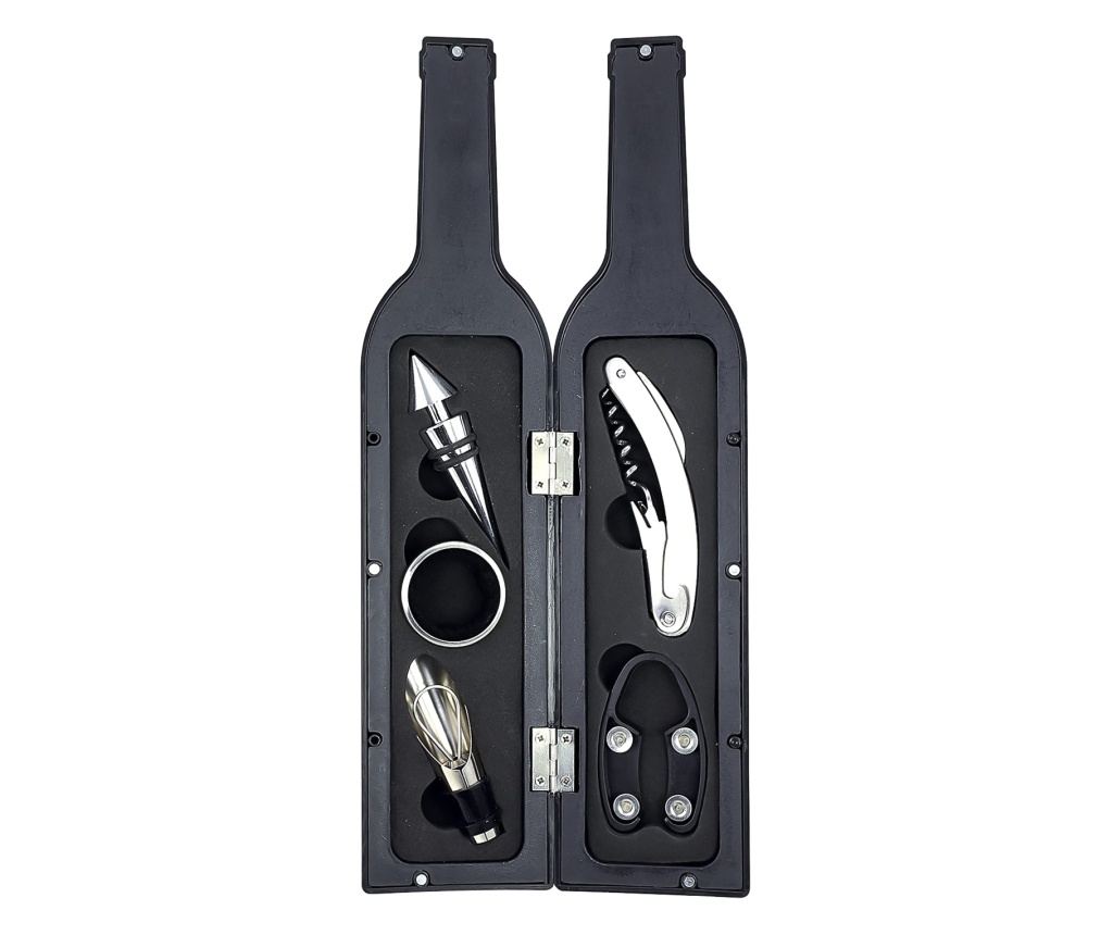 Set accesorii pentru vin WineToolsBottle, 5 accesorii incluse,in forma sticla de vin,material fin, placut la atingere,prindere c
