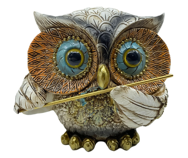 Set 4 statuete The Owl Band, design trupa muzicala, forma bufnite, din rasina, crem, accente aurii, 10x10 cm, Doty