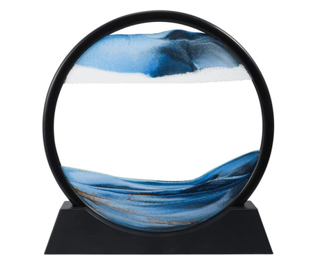 Obiect decorativ pentru birou BlueScene Sand, tip tablou cu nisip miscator, 3D, clepsidra, antistres, 17 cm, negru/albastru, Dot