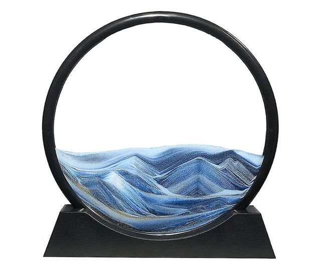 Obiect decorativ pentru birou BlueScene Sand, tip tablou cu nisip miscator, 3D, clepsidra, antistres, 17 cm, negru/albastru, Dot