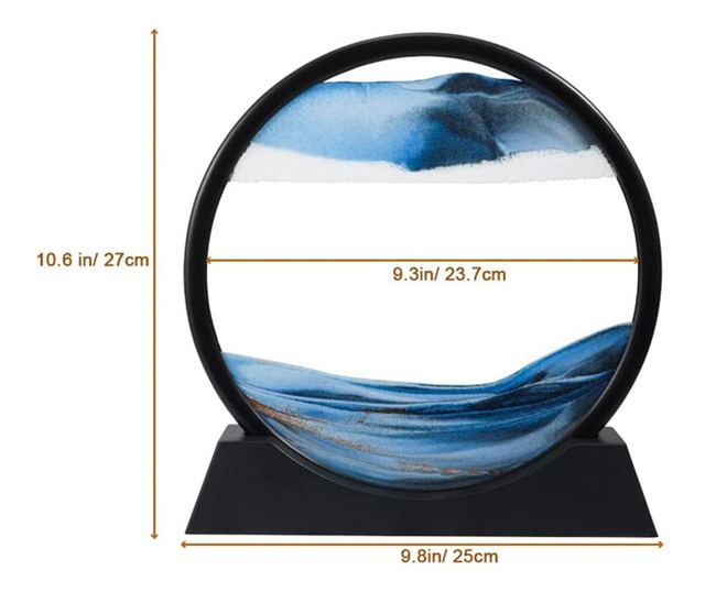 Obiect decorativ pentru birou BlueScene Sand, tip tablou cu nisip miscator, 3D, clepsidra, antistres, 17 cm, negru/albastru, Dot