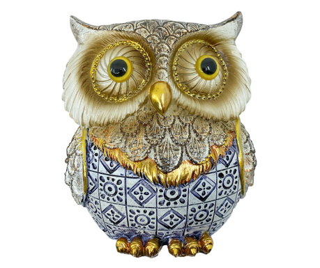 Statueta Owl Vea, forma bufnita, din rasina, lucrata manual, 16x14x7 cm, multicolor cu accente aurii, Doty