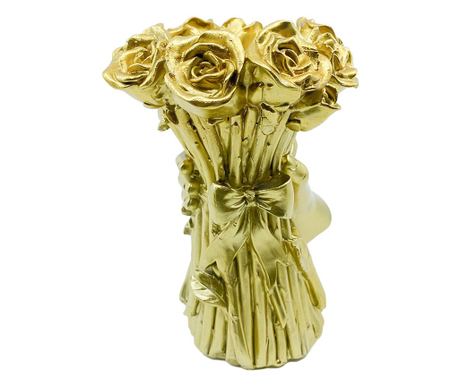 Vaza decorativa Gold Bouquet, vintage, lucrata manual din rasina, 19x10 cm, aurie, Doty
