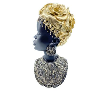 Statueta Etyopian Beauty, lucrata manual din rasina, 26x11x8 cm, negru/auriu, design elegant, Doty
