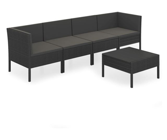 Vrtni set namještaja s jastucima, 5 dijelova, crni, poliratan