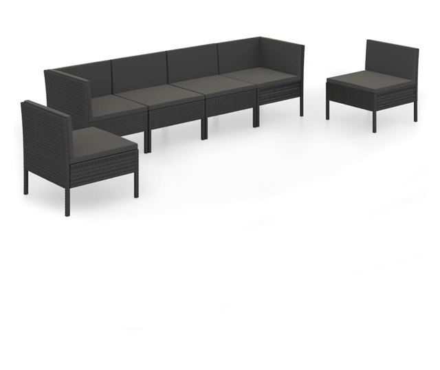 Vrtni namještaj s jastucima, 6 dijelova, crna, poliratan