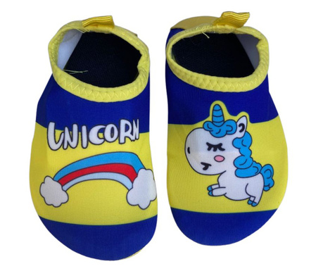 Papuci THK pentru Copii, Unicorn, utilizare la Gradinita, Plaja, in Apa sau la sala de Sport, Galben, Albastru 24-25 EU