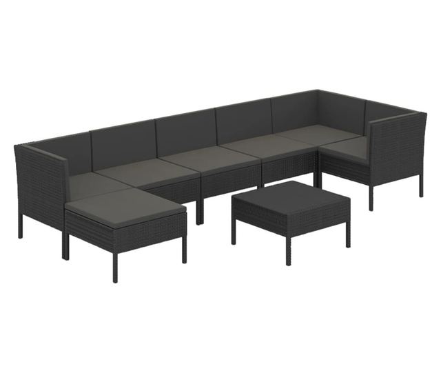Vrtni namještaj s jastucima, 8 dijelova, crna, poliratan
