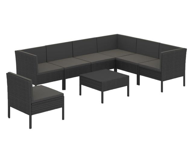 Vrtni namještaj s jastucima, 8 dijelova, crna, poliratan