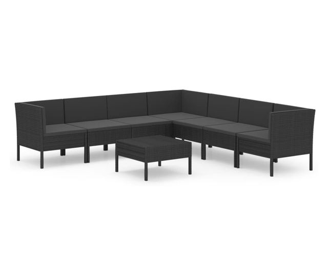 Vrtni namještaj s jastucima, 8 dijelova, crna, poliratan