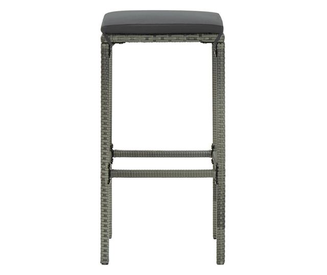 Barski stoli z blazinami, 2 kosa, sivi, PE ratan