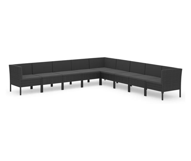 Vrtni namještaj s jastucima, 9 dijelova, crna, poliratan