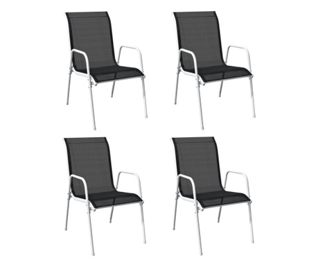 Стифиращи градински столове, 4 бр, стомана и Textilene, черни