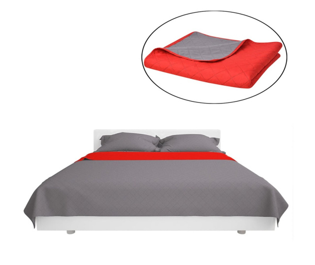 131557 Double-sided Quilted Bedspread Red and Grey 230x260 cm
