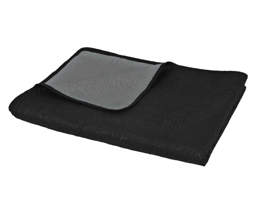 Dvostrani prošiveni prekrivač 230x260 cm sivo crni - 9