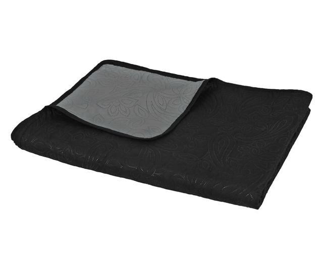 Dvostrani prošiveni prekrivač 230x260 cm sivo crni