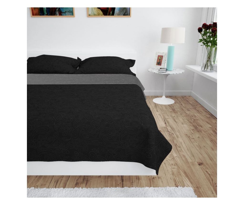 Dvostrani prošiveni prekrivač 230x260 cm sivo crni - 7