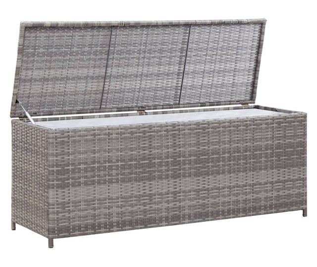 szürke polyrattan kerti tárolóláda 150 x 50 x 60 cm