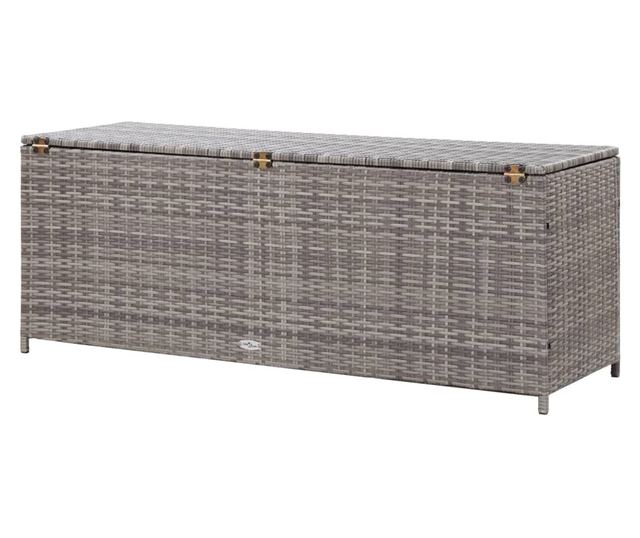szürke polyrattan kerti tárolóláda 150 x 50 x 60 cm