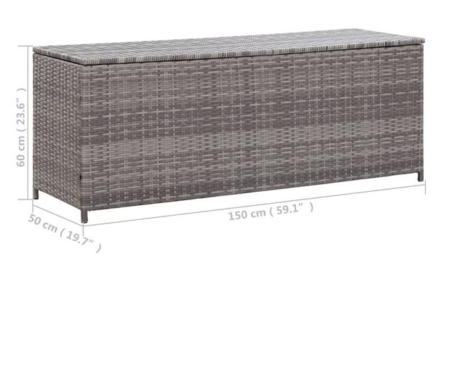 szürke polyrattan kerti tárolóláda 150 x 50 x 60 cm