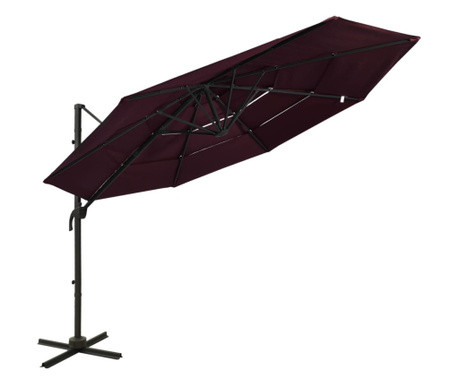 Umbrelă de soare 4 niveluri, stâlp aluminiu, roșu bordo, 3x3 m