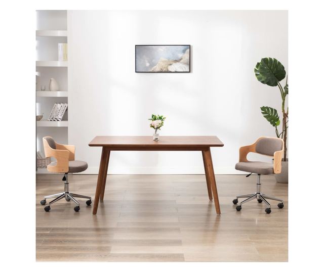 Vrtljiv jedilni stol, taupe siva, upognjen les/tkanina