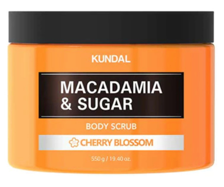 Scrub natural hidratant cu macadamia si zahar, Cherry Blossom, Kundal, 550 ml