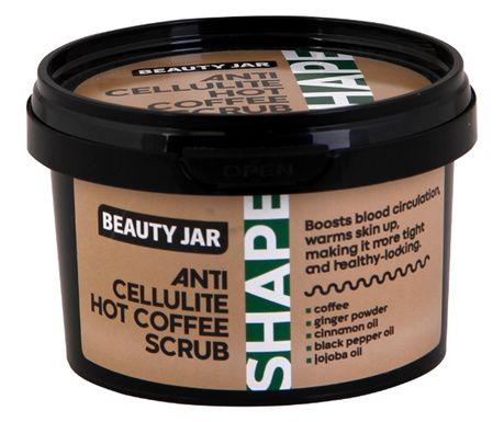 Scrub anticelulitic cu cafea, ulei de jojoba si scortisoara, Shape Line, Beauty Jar, 250 g