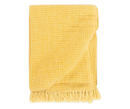 Декоративно одеяло, памук, 220x250 см, горчица