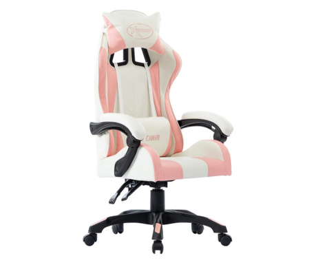 Геймърски стол, розов, изкуствена кожа