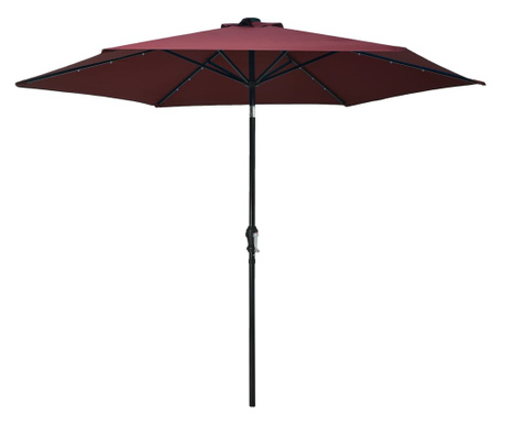 Umbrelă soare exterior, LED-uri stâlp oțel, roșu bordo, 300 cm