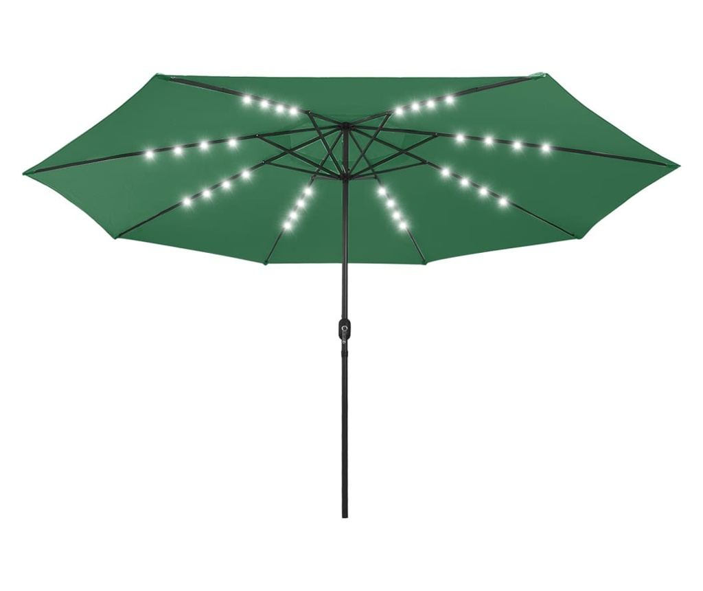 Външен чадър за слънце, LED и метална стойка, зелен, 400 см - 2