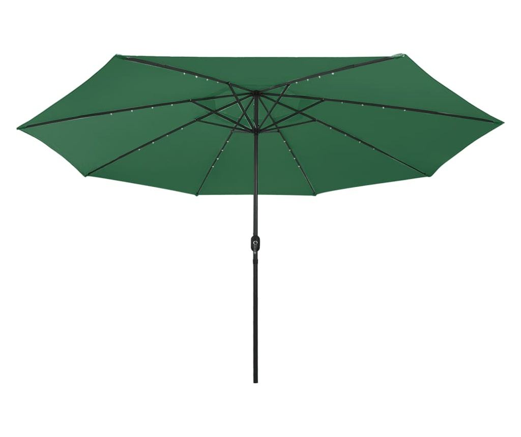 Външен чадър за слънце, LED и метална стойка, зелен, 400 см - 3