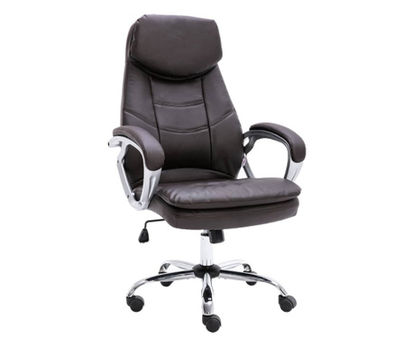 Krzesło biurowe, brązowe, obite prawdziwą skórą