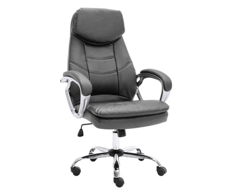 Krzesło biurowe, szare, obite prawdziwą skórą